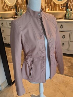 Baccini Blush Pink Faux Leather Zip-Front Jacket